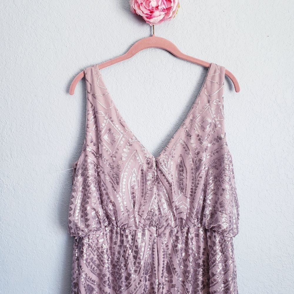 Marina Rose Gold Sequin Mesh V-neck Dress - Picture 7 of 10